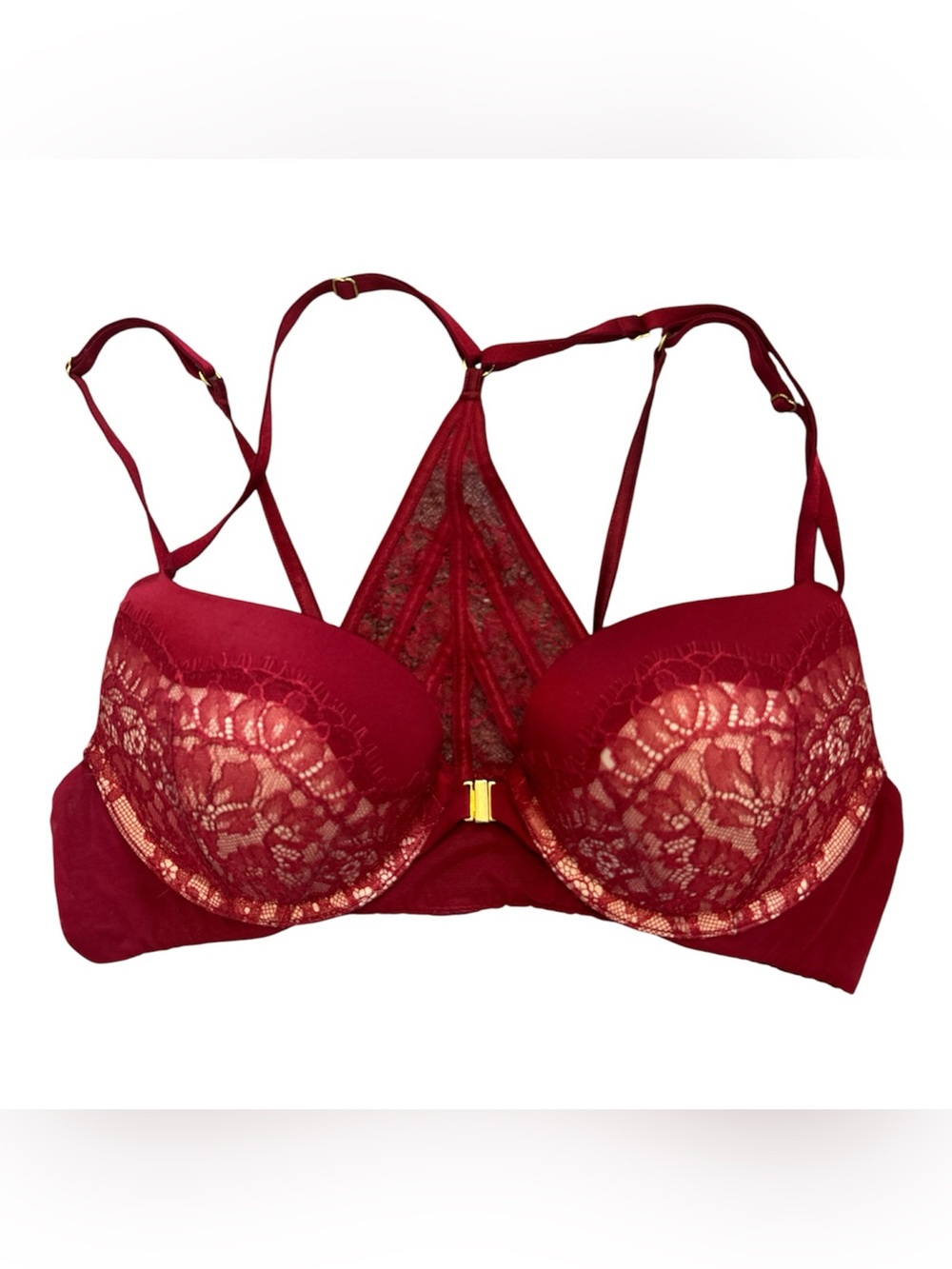 Victoria’s Secret Very Sexy Push Up Bra 34B Red Lace Strappy Racerback